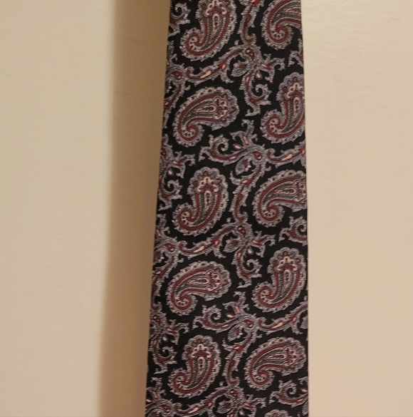 Source Unknown Other - Source Unknown Man's Italian Silk  Paisley Tie - Black, Tan & Red.